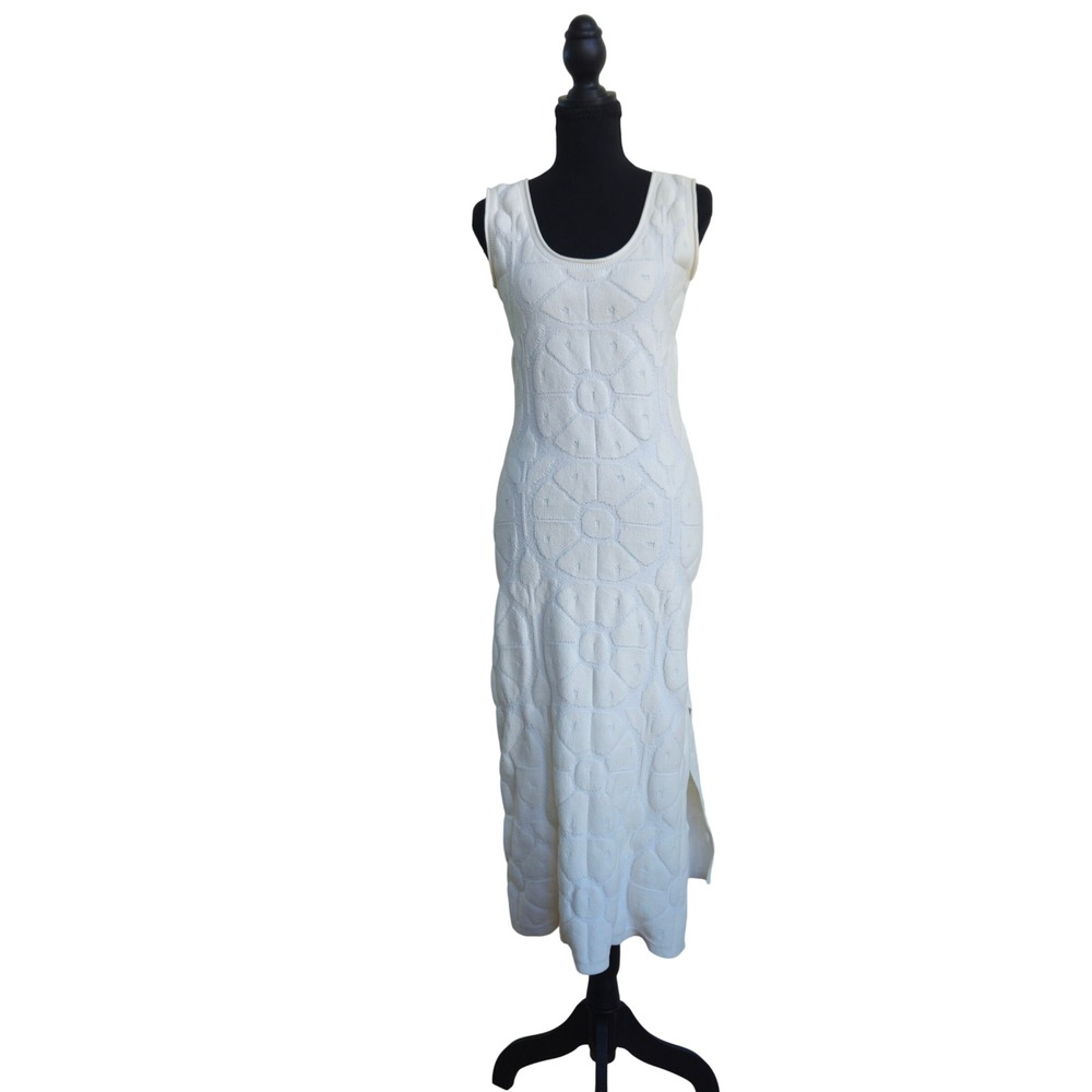 New! Roller Rabbit Small‎ Floral Jacquard Midi Dress Stretch Bodycon Boho Slit